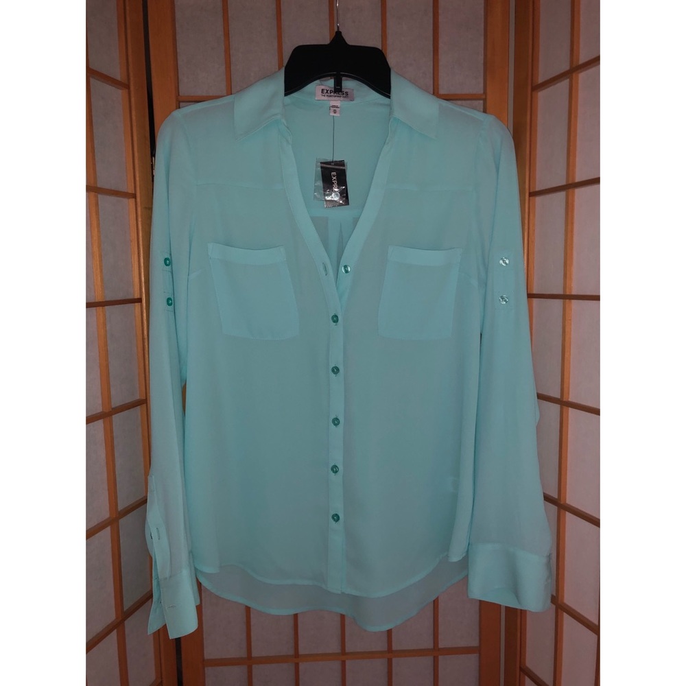 Express Slim Fit Portofino Shirt - Mint Green
